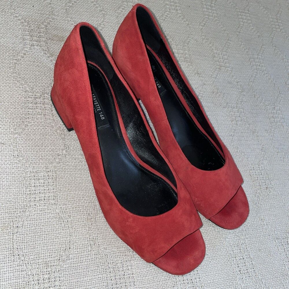 Lafayette 148 New York Women’s Dress Pumps Sz 8.5 B Red Suede Leather Going Out